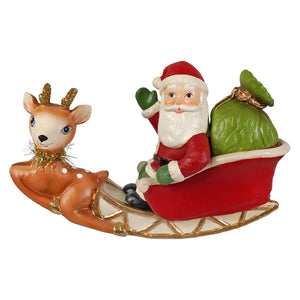 Rocking santa in sleigh figurine with red and white santa and glittery antler deer by bethany lowe designs folk art santas