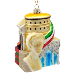 Clear glass rome italy ornament with italian flag colosseum and roman busts by kurt adler figural decor