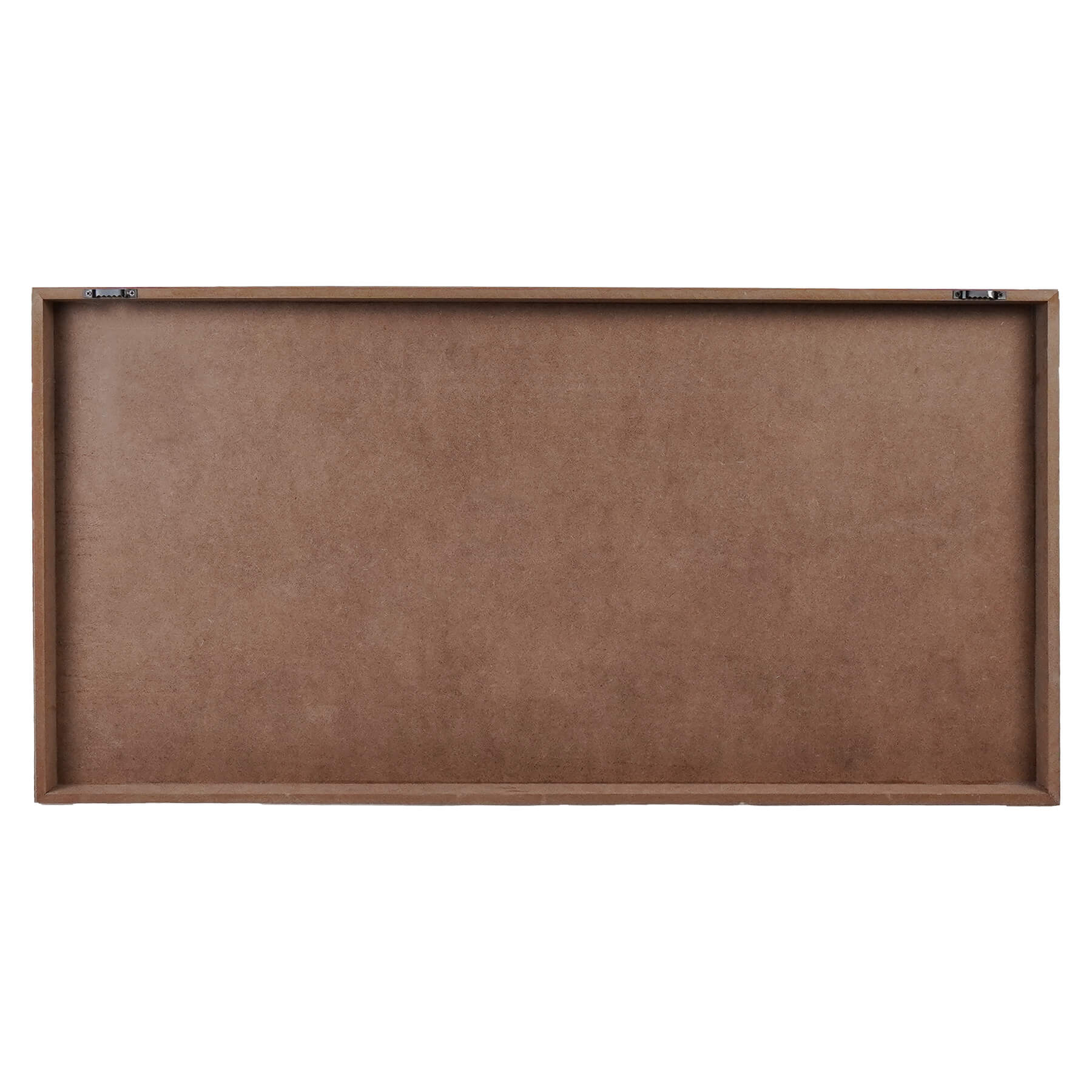 Simple brown rectangular wooden tray with raised edges.