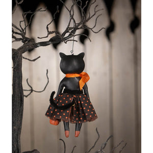 Black cat sabrina kitty ornament with orange polka dot skirt and bow perfect halloween ornaments collectible