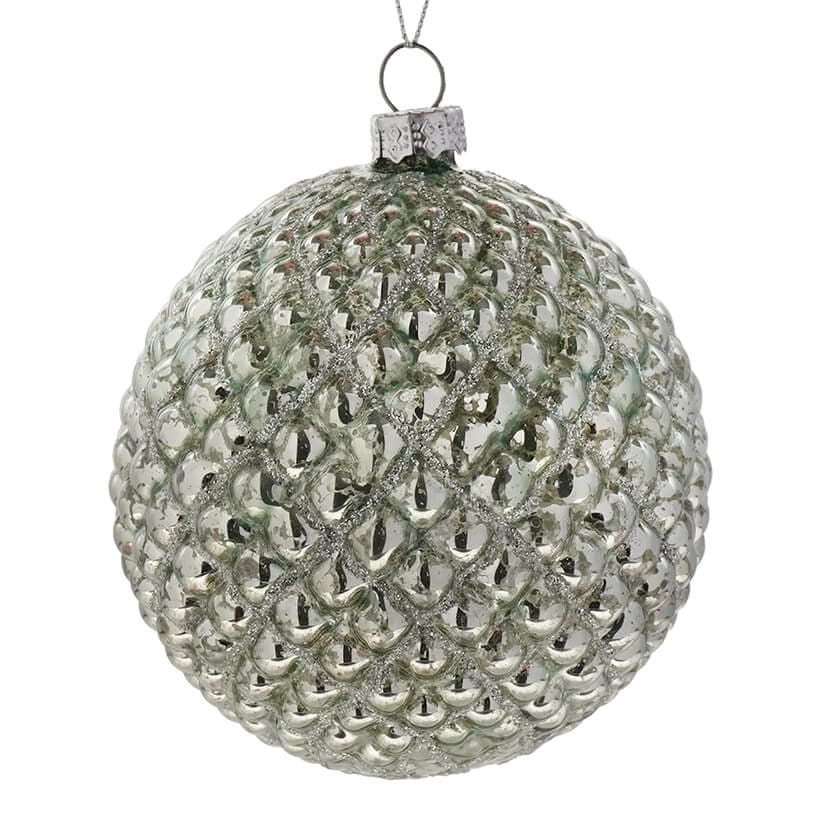 Sage Green Mercury Glass Round Hobnail Ornament