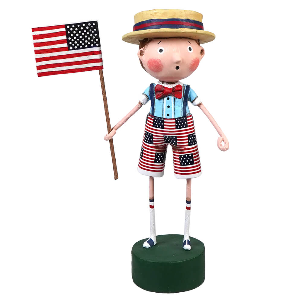 Patriotic boy figurine from sammies stars hand-painted resin collection featuring star and stripes design by lori mitchell