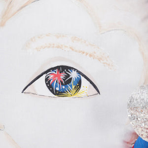 A sammy baby zombinaland decorative pillow with a vibrant hand-painted eye and fireworks by tracy scheff perfect for holiday pillows