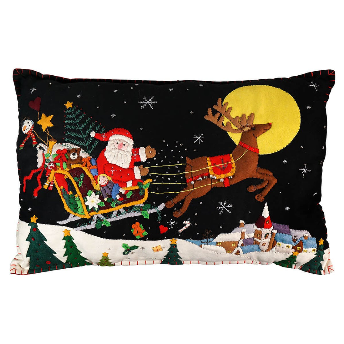 Santa Flying Over Rooftops Pillow – Traditions