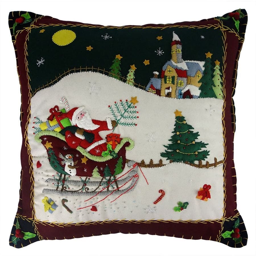 Santa in Sleigh at Church Pillow