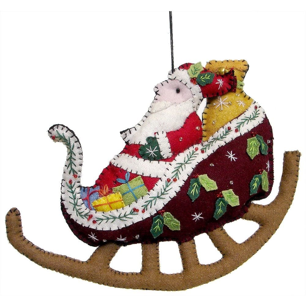 Santa In Sleigh Felt Ornament