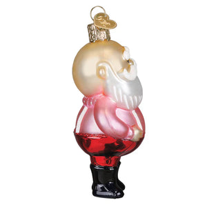 Translucent glass santa ornament with gold head white beard pink torso and red lower body workshop santa ornament
