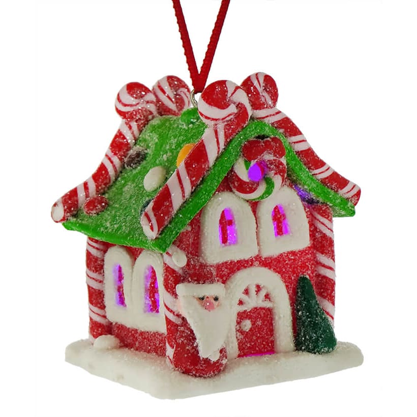 Santa Lighted Candy House Ornament - Ornaments