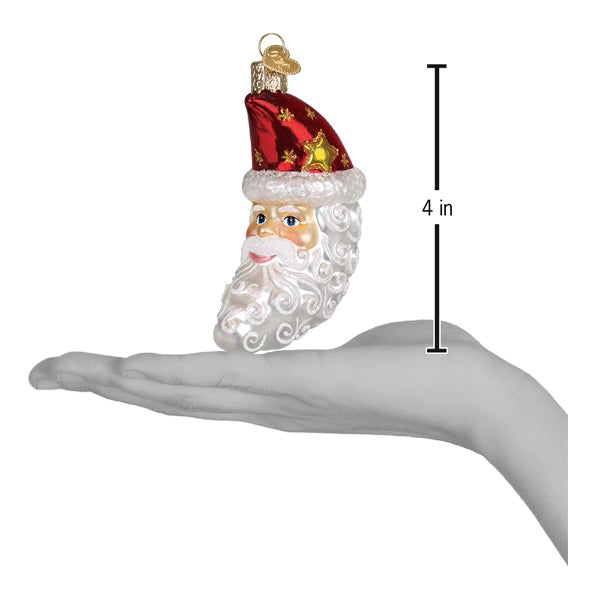 Red and gold santa moon workshop santa ornament made of glass with white beard perfect christmas glass ornament