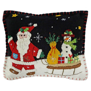 Santa Pulling Snowman On Sled Pillow