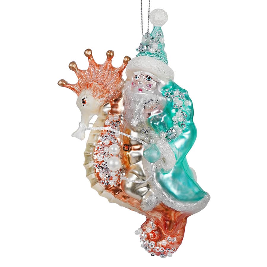 Santa Riding Coral Seahorse Ornament - Ornaments