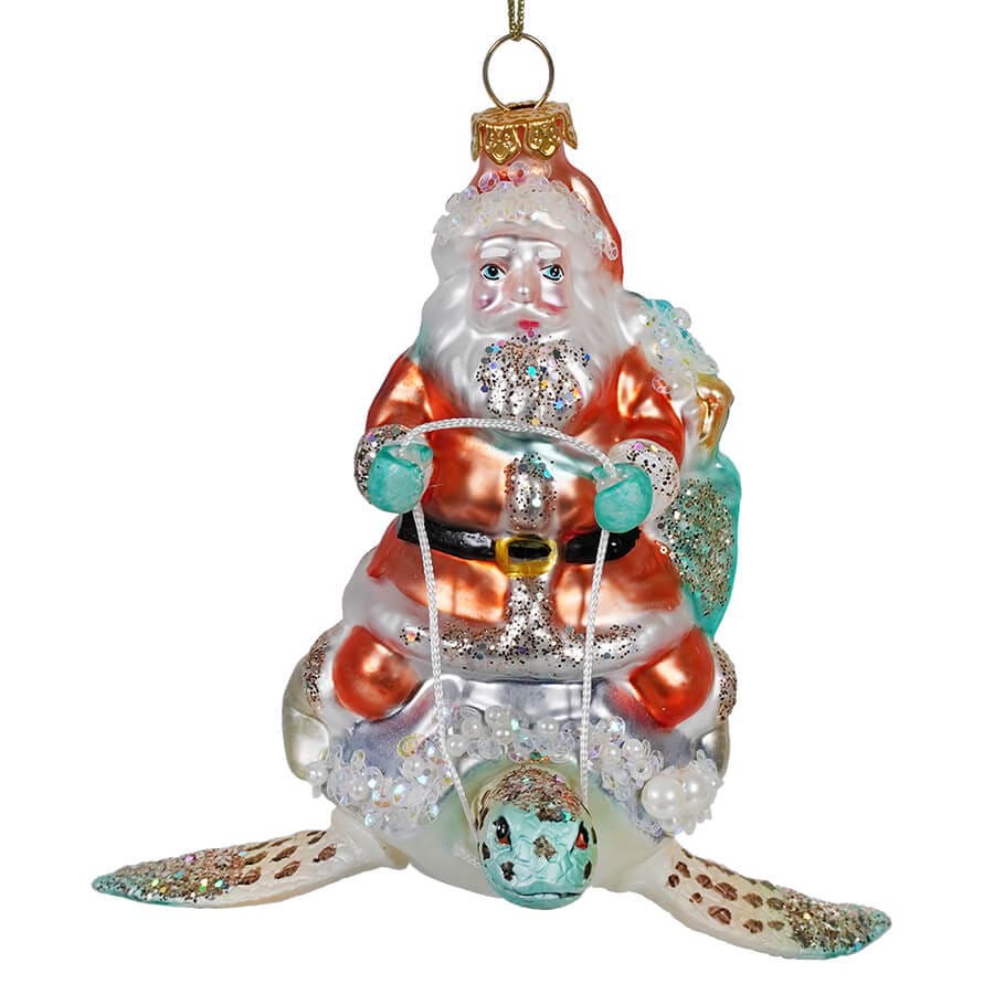 Santa Riding Sea Turtle Ornament - Ornaments