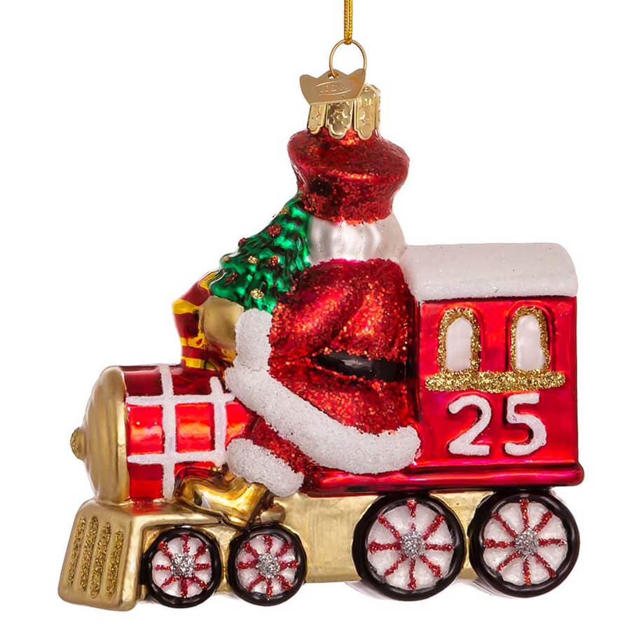 Santa With Red Train Ornament