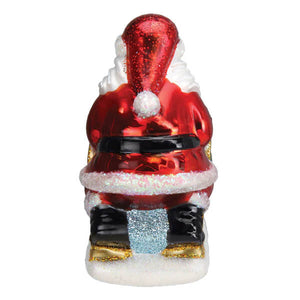 Red glass santa’s dog sled ornament with glittery details and black belt dog sled ornament perfect for Christmas decor