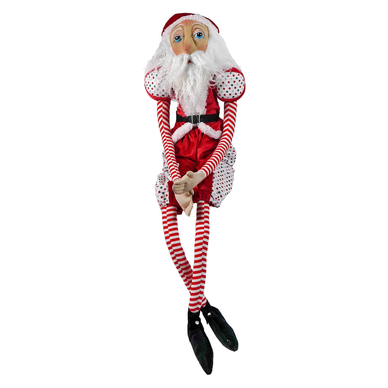 Santi joe spencer whimsical stuffed fabric santa claus figurine spreading holiday cheer in red polka dots