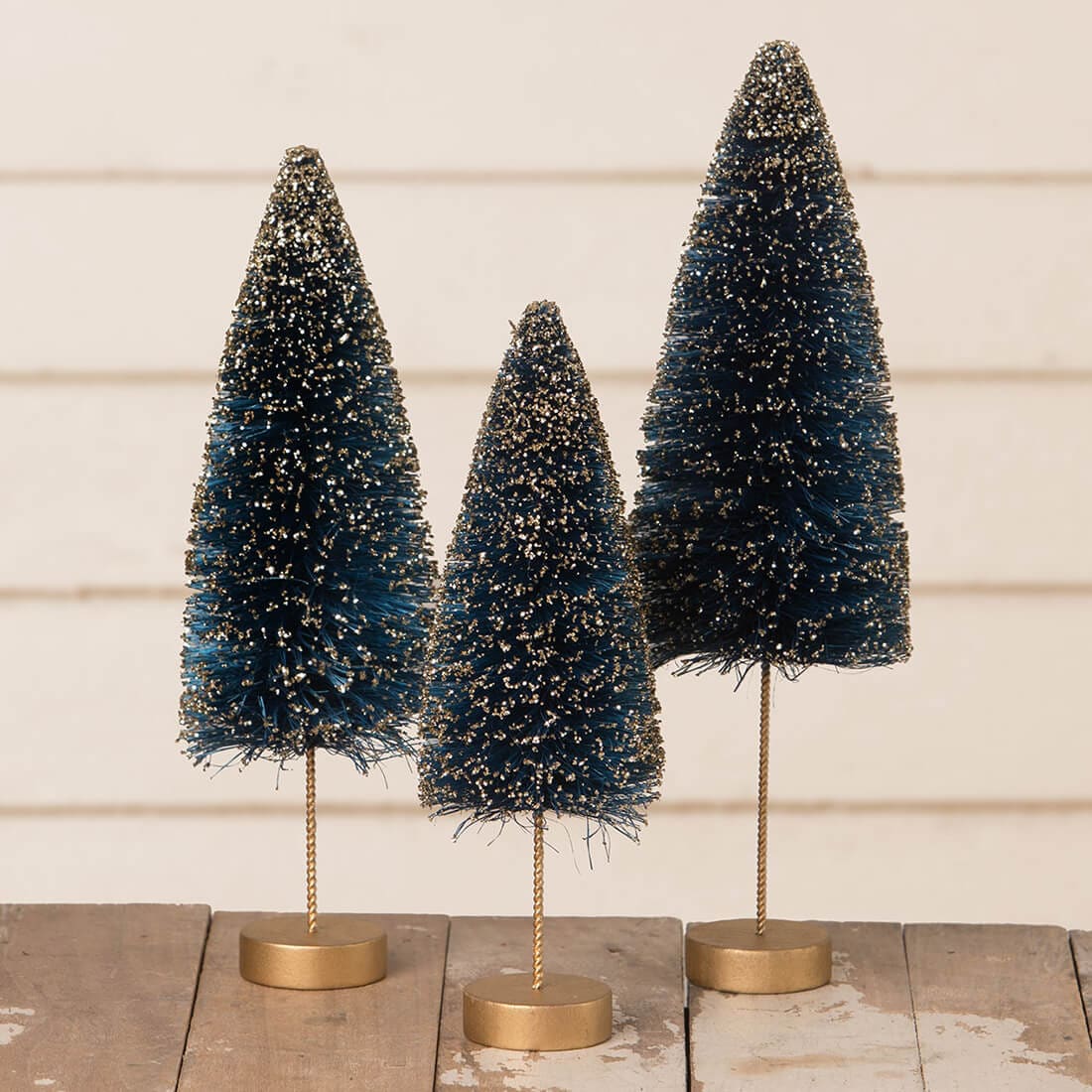 Sapphire Gold Glow Bottle Brush Trees Set/3