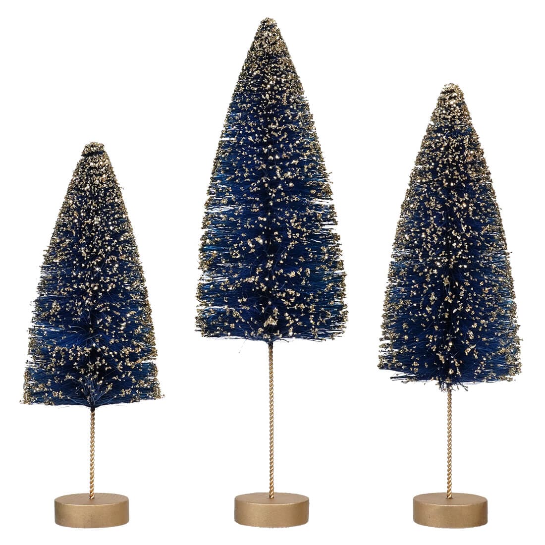 Sapphire Gold Glow Bottle Brush Trees Set/3