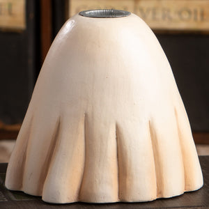 Cream-colored fluted ceramic scared ghost candlestick with metallic silver rim halloween ghost figures decor