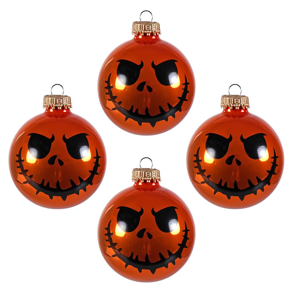 Scary Face Orange Ball Ornaments Set/4 - Ornaments