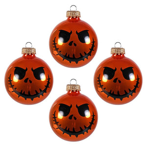 Scary Face Orange Ball Ornaments Set/4 - Ornaments