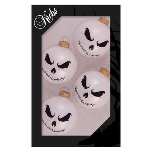 Four scary face porcelain white ball halloween glass ornaments featuring jack skellington faces set of 4
