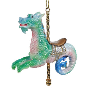 Sea monster carousel ornament featuring a detailed green dragon ornament by kurt adler perfect for holiday decor