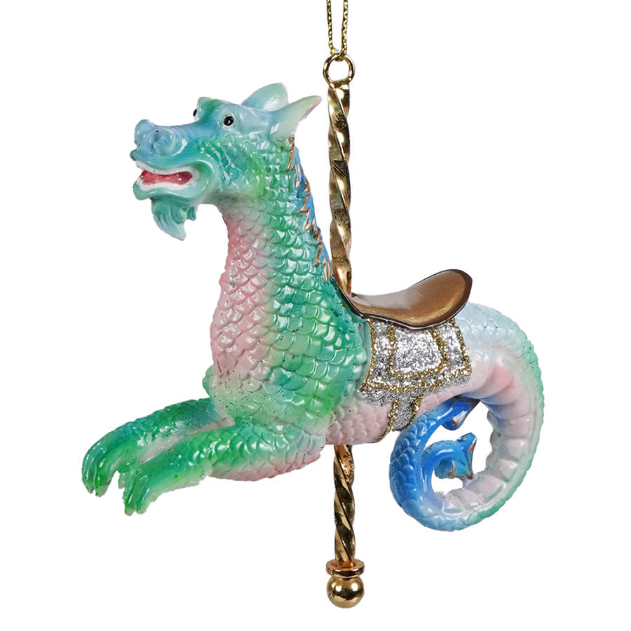 Sea monster carousel ornament featuring a detailed green dragon ornament by kurt adler perfect for holiday decor