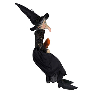 Black witch figurine shasta with tall pointed hat long nose and polka dotted dress for joe spencer halloween dolls decor