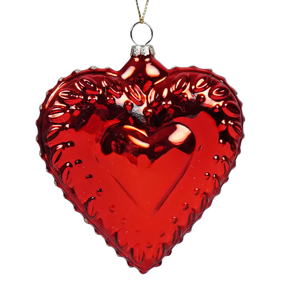 Shimmer Glass Heart Old World Santa Ornament - Ornaments