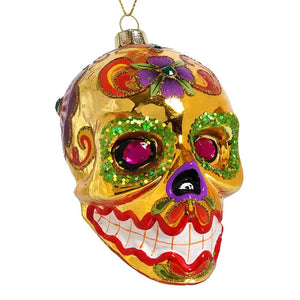 Shiny Gold Sugar Skull Ornament