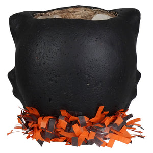 Black ceramic shocked black cat lantern with orange and black confetti trim heirloom decor handmade