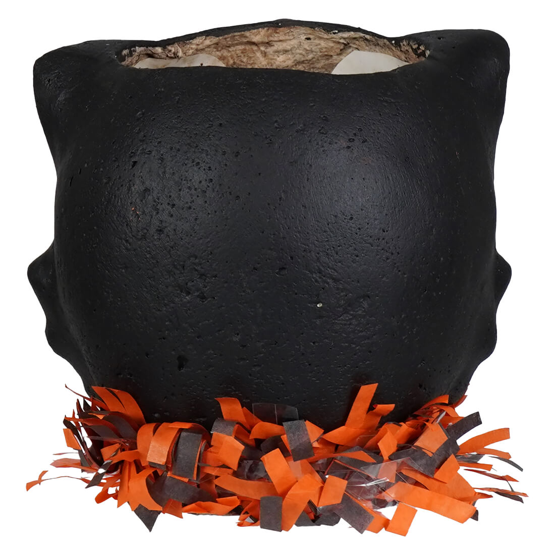 Black ceramic shocked black cat lantern with orange and black confetti trim heirloom decor handmade