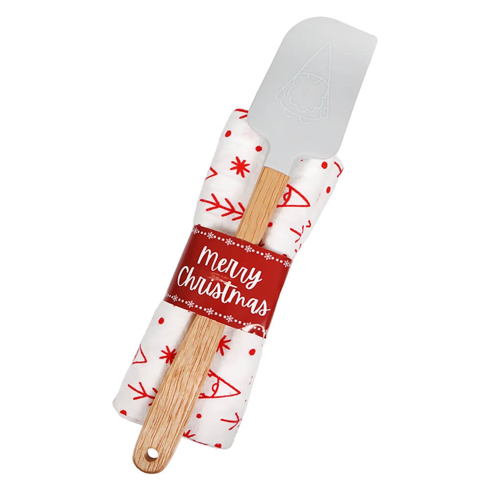 Silicone Christmas Gnome Spatula/Tea Towel Gift Set/2