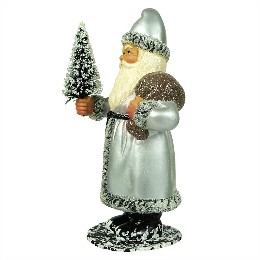 Silver Coat Santa with Tree