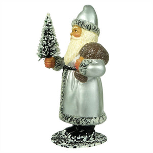 Silver Coat Santa with Tree
