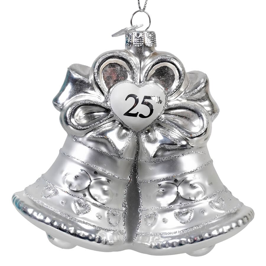 Silver Glass ’25th Anniversary’ Bell Ornament - Ornaments