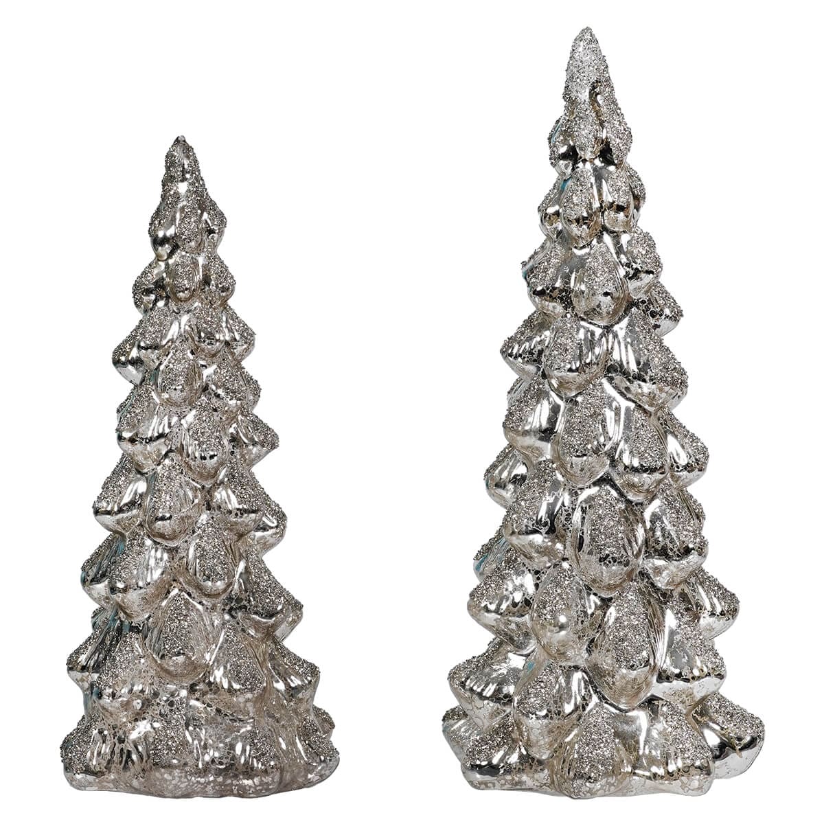 Silver Glittered Glass Trees Set/2