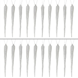 Silver Glittered Icicle Ornaments Set/24