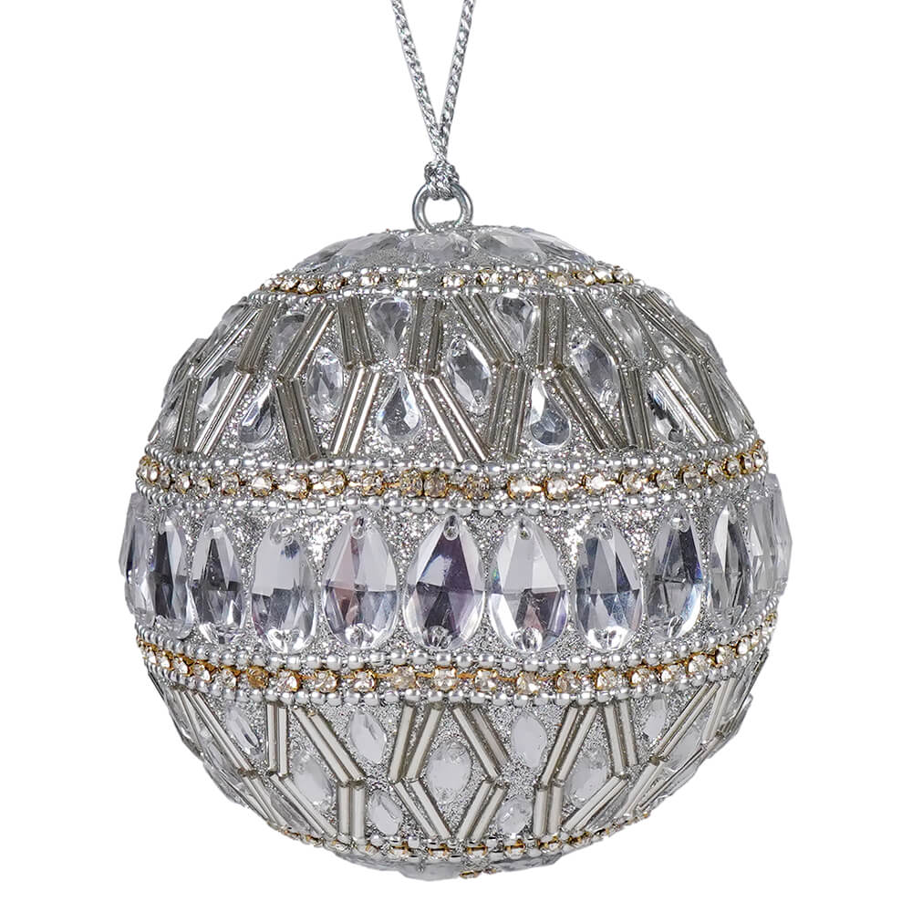 Silver & Gold Clear Jewels Ball Ornament - Ornaments