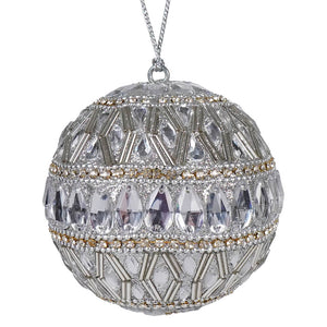 Silver & Gold Clear Jewels Ball Ornament - Ornaments