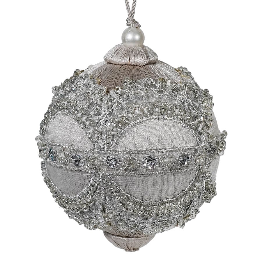 Silver Jewel Wrapped Thread Ball Ornament - Ornaments