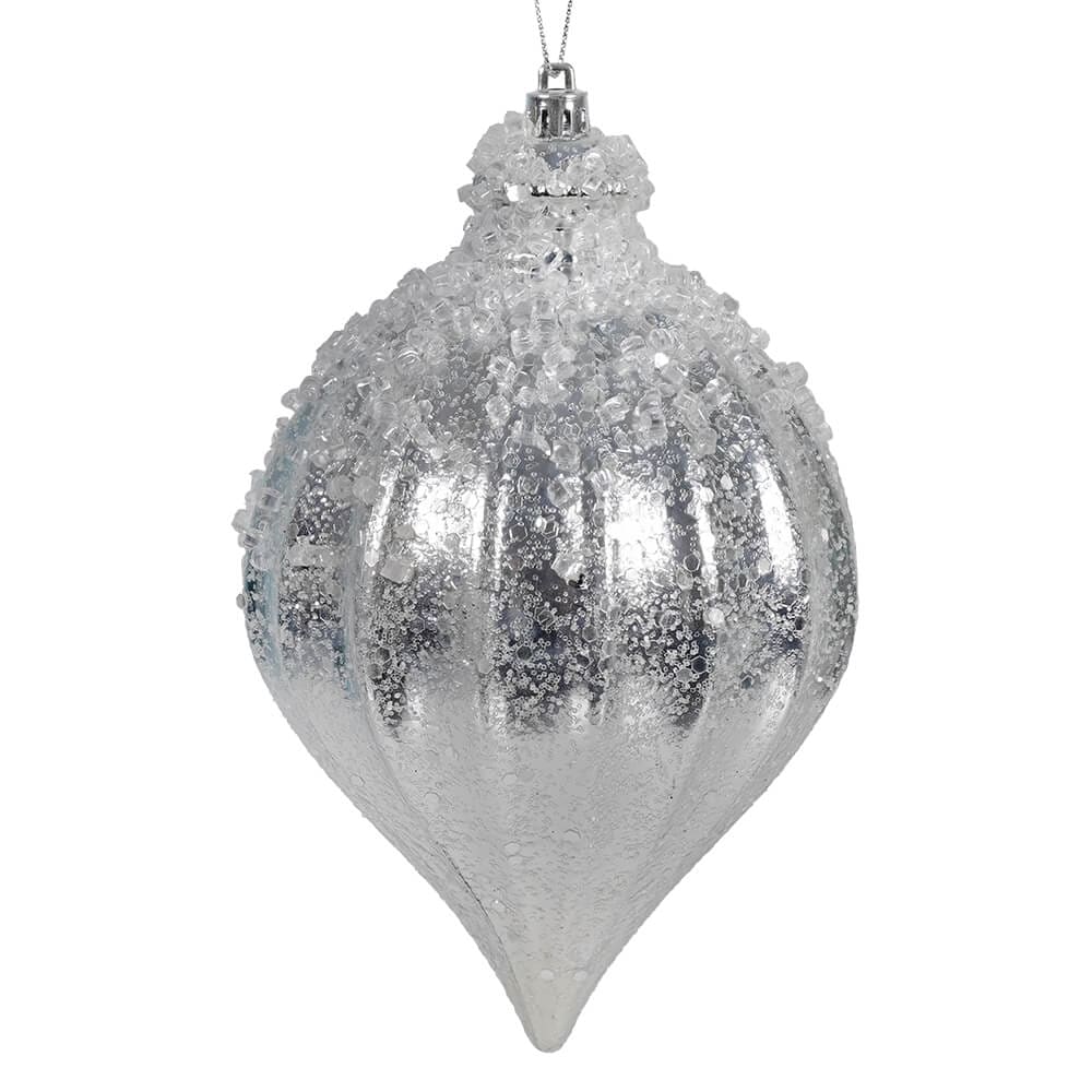 Silver Metalic Ridged Iced Kismet Ornament - Ornaments