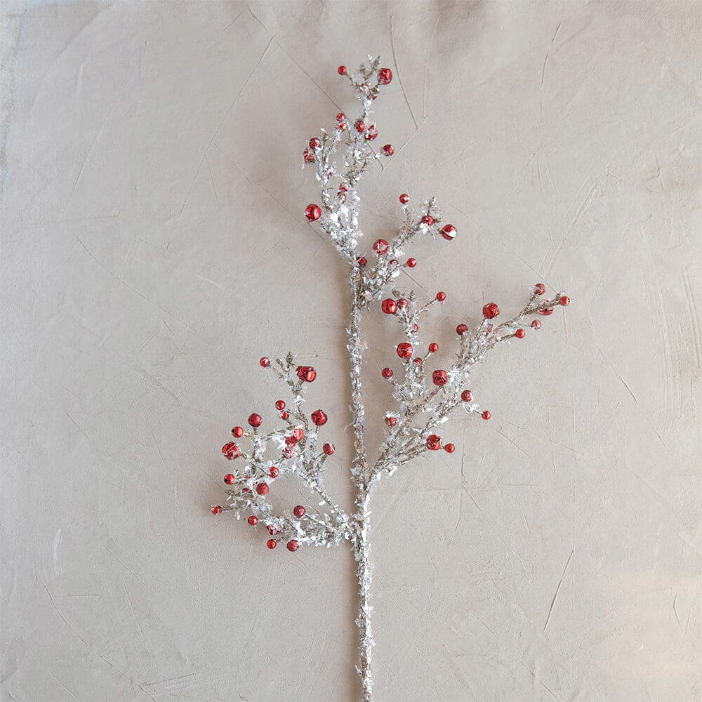 Silver & Red Sprig With Metallic Ball & Bell Spray