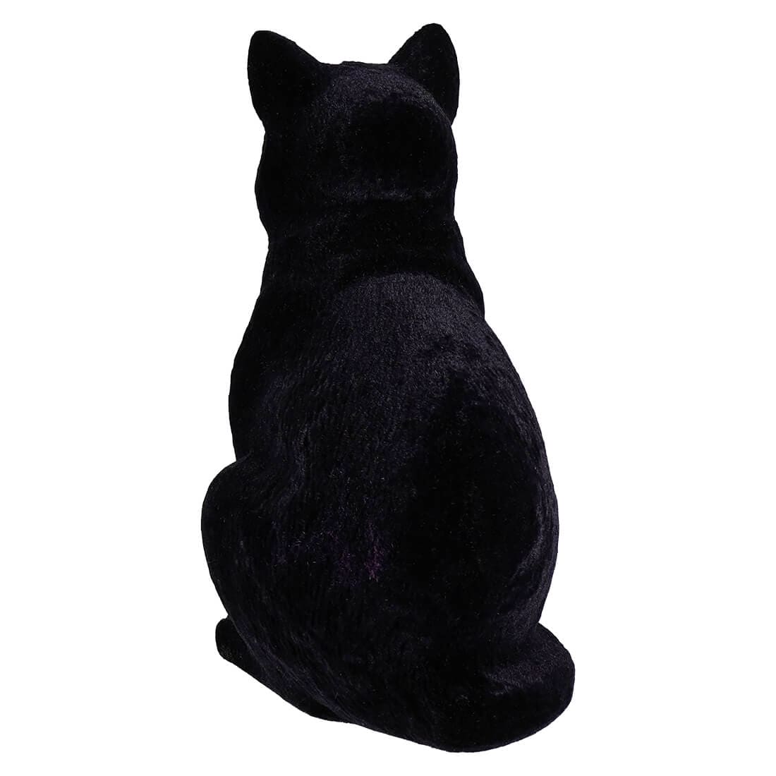 Sitting Flocked Green-Eyed Black Cat - Halloween