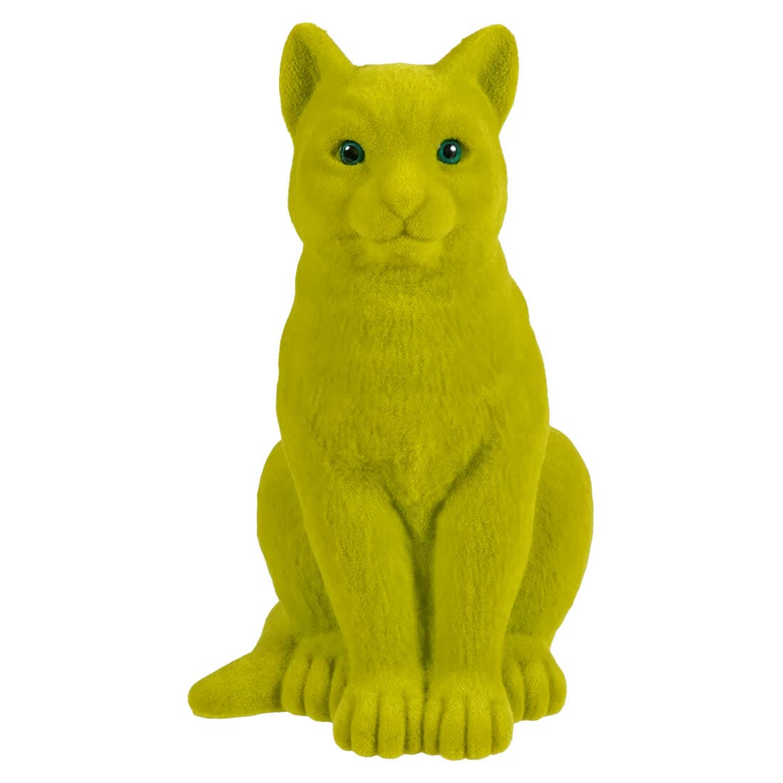 Sitting Flocked Green-Eyed Lime Green Cat - Halloween