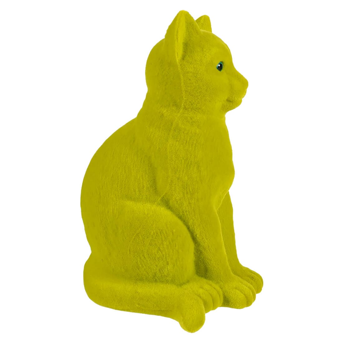 Sitting Flocked Green-Eyed Lime Green Cat - Halloween