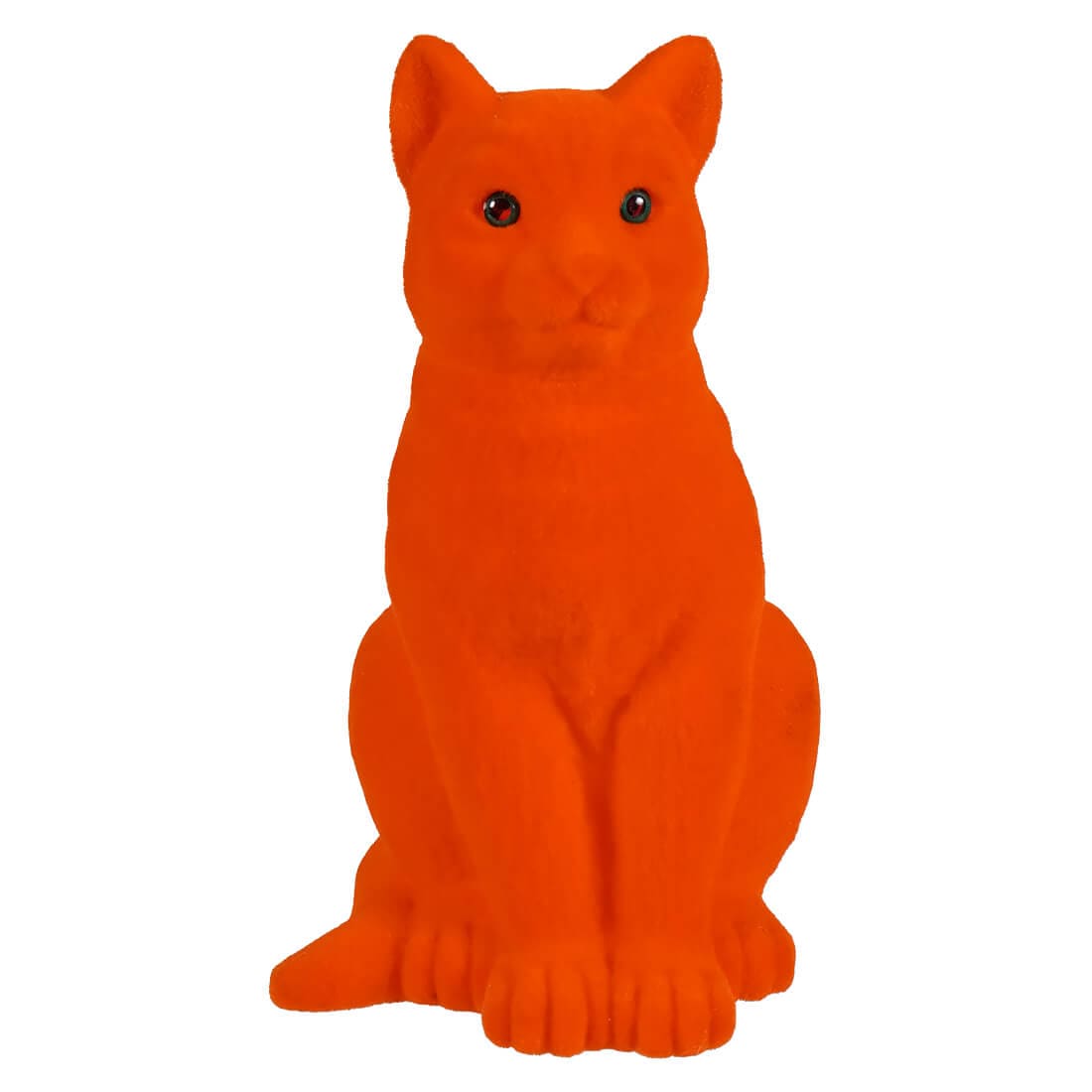 Sitting Flocked Green-Eyed Orange Cat - Halloween