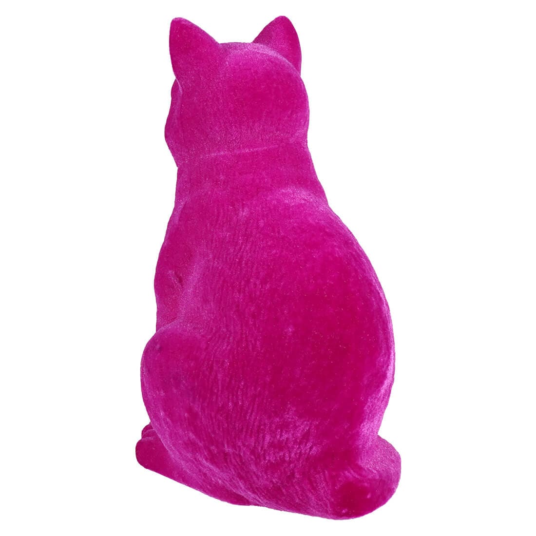 Sitting Flocked Green-Eyed Pink Cat - Halloween