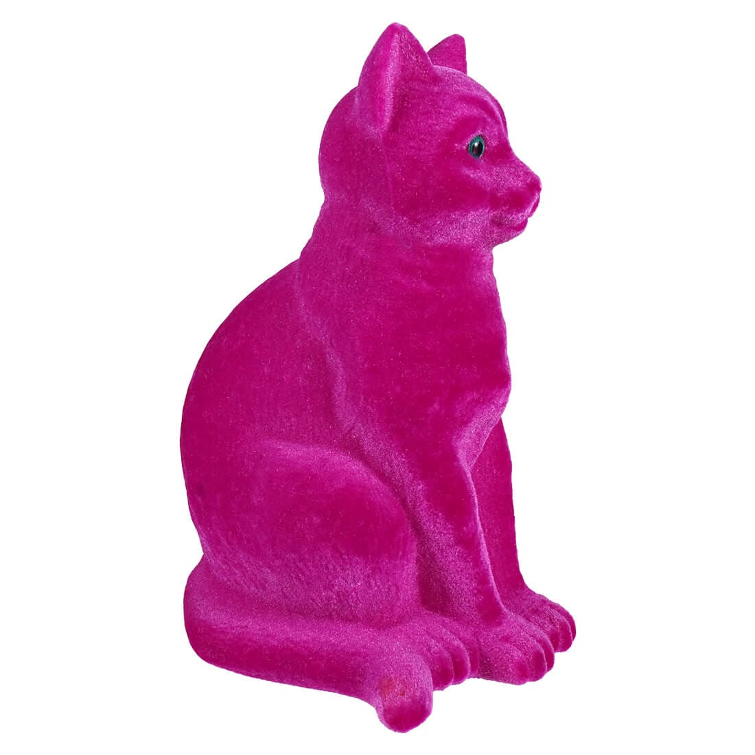 Sitting Flocked Green-Eyed Pink Cat - Halloween