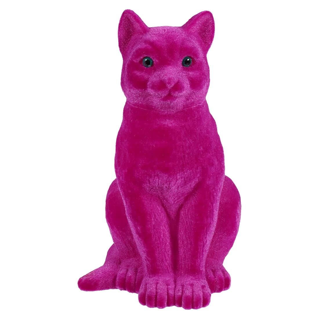 Sitting Flocked Green-Eyed Pink Cat - Halloween